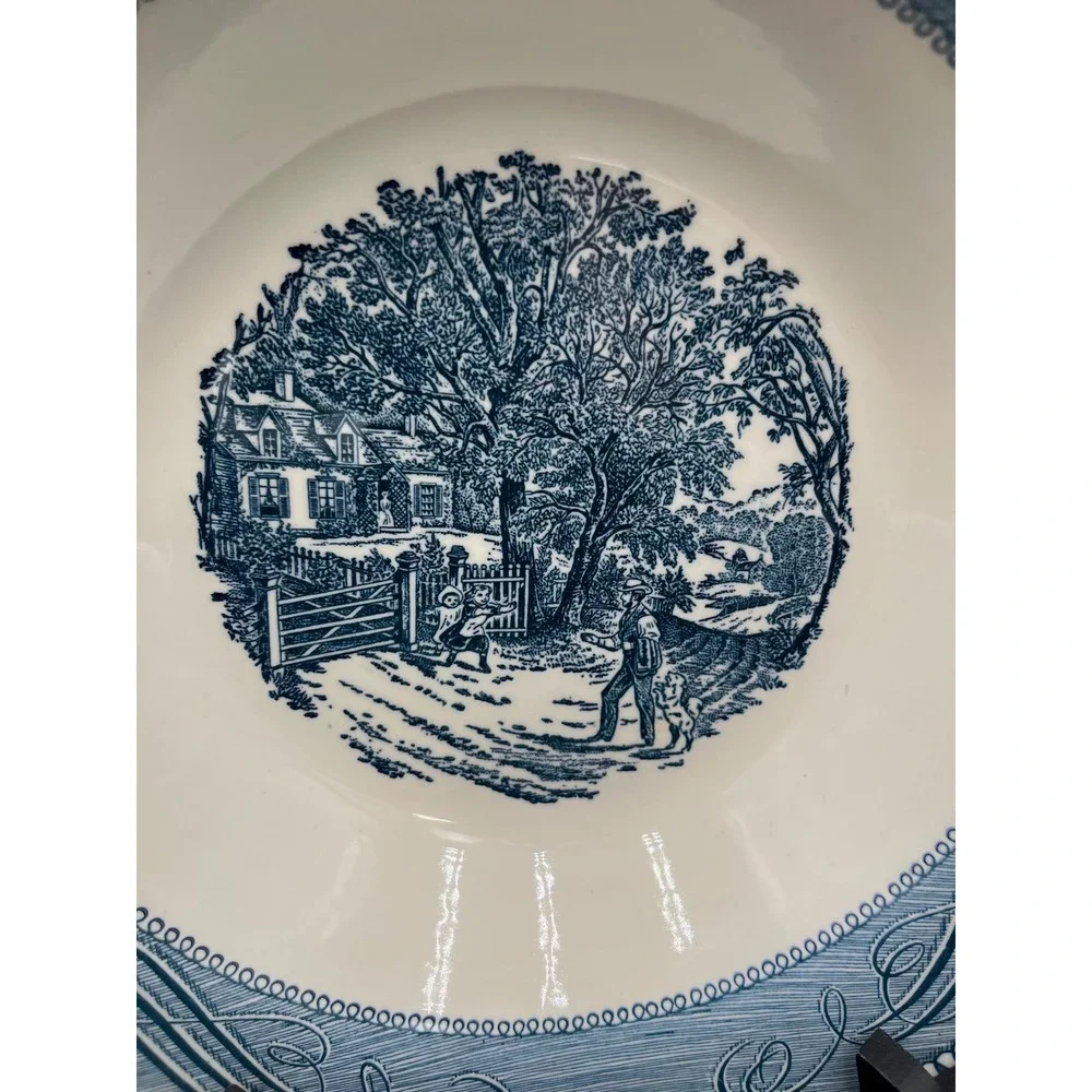 Royal Currier and Ives Serving Bowl: Home Sweet Home Blue